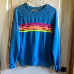 NWOT- Aviator Nation Blue and Pink 5 stripe Crewneck Sweater with Retro Stripes
